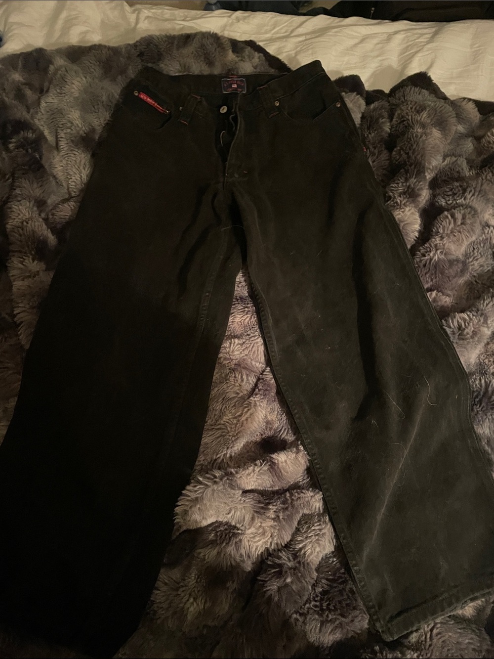 U.S. Polo Assn. Men's Black Baggy Wide Leg Jeans with Red Stitch Accents
